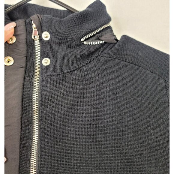 Lauren Ralph Lauren Black Hidden Hood Cotton Poly Sweater Jacket Zip Snap Medium - Picture 4 of 10